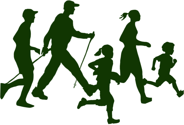 Zeichnung Gruppe von Läuferinnen und Läufern mit Kindern
